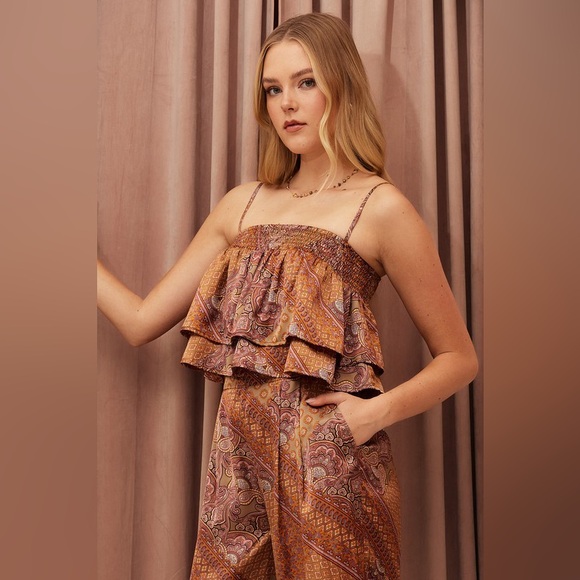 Mittoshop Paisley Patchwork Print Satin Ruffle Crop Cami - Picture 3 of 8